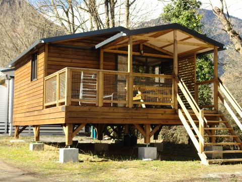 TENTE TOILE ET BOIS 5 personnes - Tente Lodge Nature 3 Pièces 5 Personnes + TV