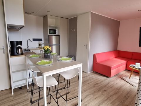 MOBILHOME 4 personnes - Mobil home CONFORT PLUS 2 chambres 8mx4m (29.9m²) + climatisation + lave vaisselles + terrasse + tv