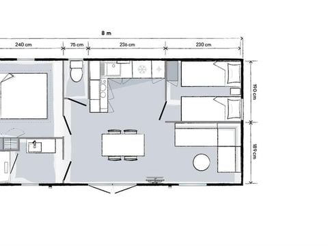 MOBILHOME 4 personnes - Mobil home CONFORT PLUS 2 chambres 8mx4m (29.9m²) + climatisation + lave vaisselles + terrasse + tv