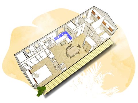 MOBILHOME 6 personnes - NEW 2023// Mobil-Home Premium 40m² 3 chambres + 2 SDB + terrasse couverte + LV + TV