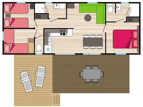 MOBILHOME 6 personnes - Premium - L'Espinouse - 40 m2 - 3 ch - 2 sdb -