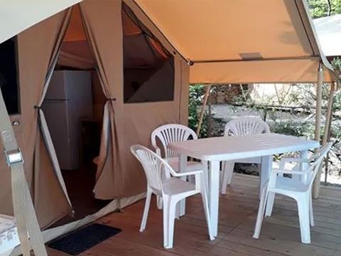 TENTE TOILE ET BOIS 5 personnes - Tente Lodge Cabanon sur pilotis 2 chambres