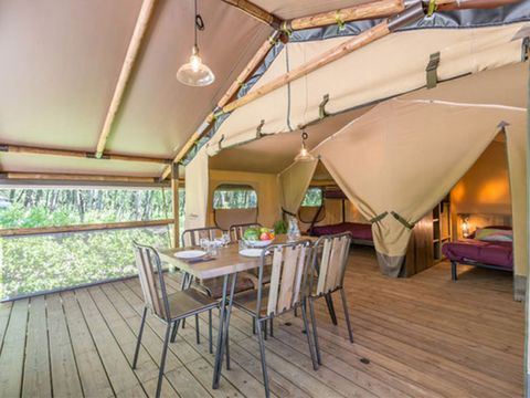 TENTE TOILE ET BOIS 5 personnes - Tente Lodge Kenya sur pilotis 2 chambres