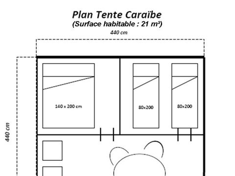 BUNGALOW TOILÉ 4 personnes - Bungalow toilé (2 chambres, 21m²) - Pas de sanitaires (ni WC, ni salle de bain)