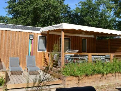 MOBILE HOME 5 people - PREMIUM Wood 28m² - 2 bedrooms + covered terrace + TV + LV +BBQ + SOLARIUM