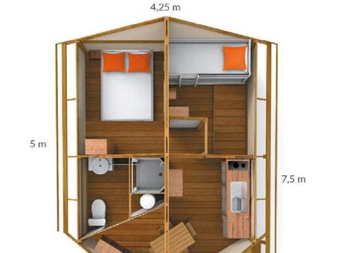 TENT 4 people - CANVAS AND WOOD ECOLODGE TENT 2 BDRMS. 21m² WITH SANITARY