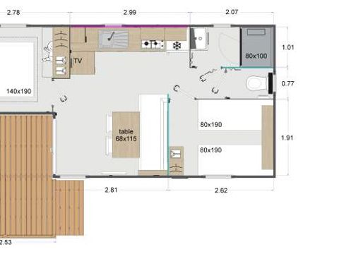 MOBILHOME 4 personnes - Mobil-home L'ACACIA (2 chambres)dernière génération (2023) -terrasse intégrée - TV