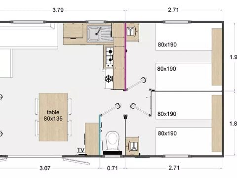 MOBILE HOME 6 people - Comfort 4 Rooms 6 People Air-conditioned + TV