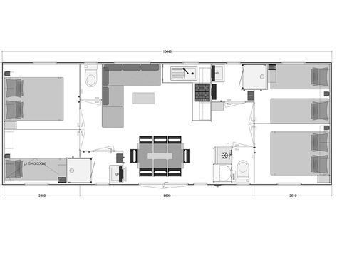 MOBILHOME 8 personnes - Golfe PREMIUM 40m² (4 ch - 8 personnes) + Terrasse couverte + TV + 2 SDB + lave vaisselle