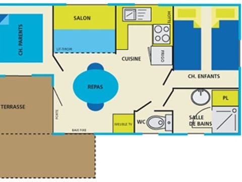 MOBILE HOME 4 people - Standard 25m² (2 bedrooms) + covered terrace 6m² to 10m² + TV 4 pers.