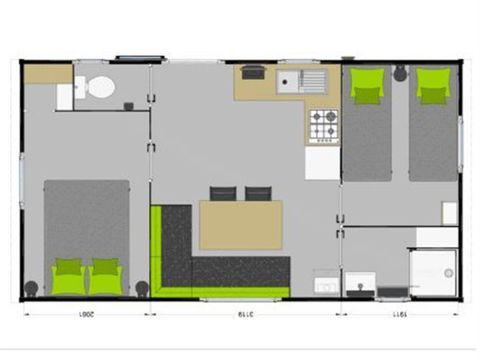 MOBILHOME 4 personnes - IBIZA 27m² - 2 chambres - Terrasse couverte