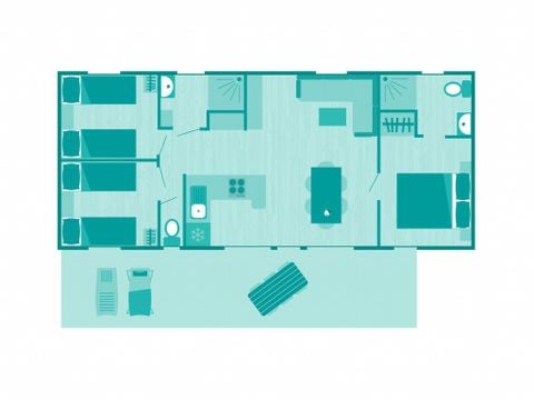 MOBILHOME 6 personnes - Mobil-home | Comfort XL | 3 Ch. | 6 Pers. | Terrasse surélevée | Clim. | TV