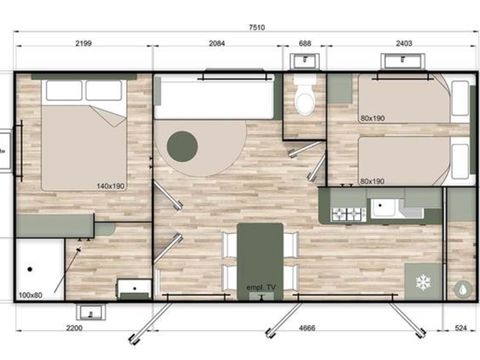 MOBILHOME 4 personnes - Mobil-home Nest29  30,8 m²- 2 chambres + Terrasse couverte + TV