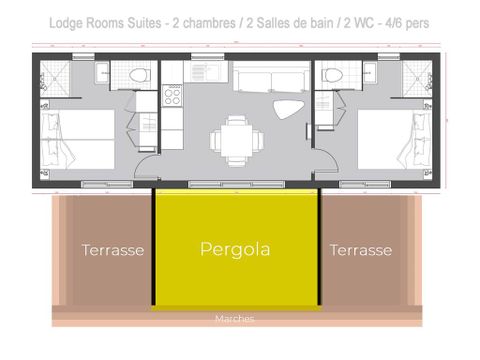 LODGE 6 personnes - Lodge Serenity 33,9 m² - 2 chambres + 2 SDB + Terrasse + TV