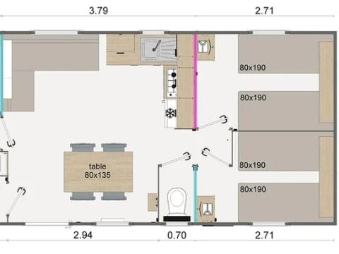 MOBILE HOME 6 people -  Comfort | 3 Bedrooms | 6 Pers | Raised terrace | TV