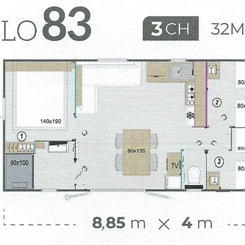 Mobilheim 6 Personen - 3 Zimmer