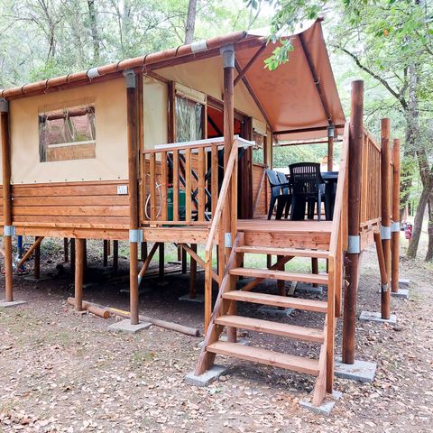 TENTE TOILE ET BOIS 6 personnes - Paillote avec salle de bain et cuisine