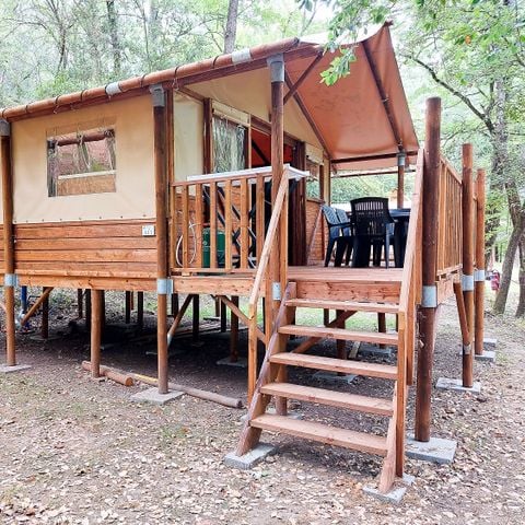 TENTE TOILE ET BOIS 6 personnes - Paillote avec salle de bain et cuisine