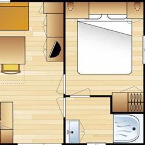 MOBILHEIM 6 Personen - PRIMEO S 27m² / 2 Schlafzimmer - überdachte Terrasse