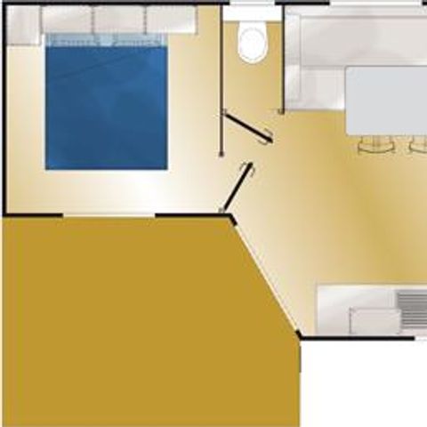 MOBILHEIM 5 Personen - Komfort 2 Zimmer - Halbüberdachte Terrasse