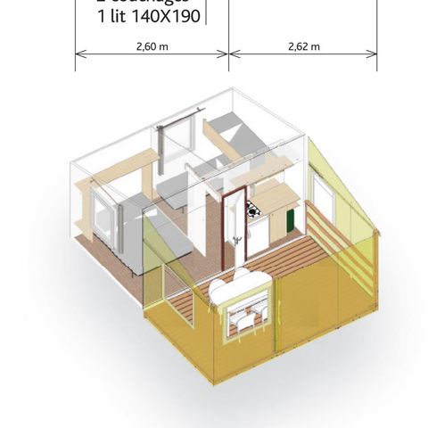 BUNGALOW DE LONA 5 personas - 2 dormitorios - 21m² sin cuarto de baño