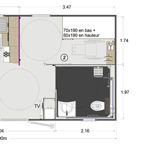 MOBILHEIM 6 Personen - 2 Komfortzimmer PMR - 34m²