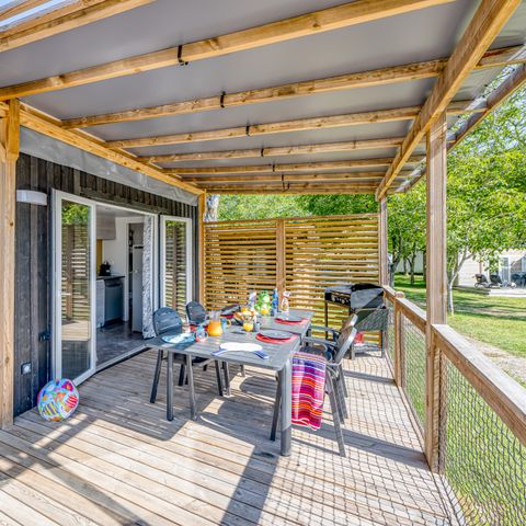 Stacaravan 4 personen - Homeflower Premium 28m² - 2 kamers + overdekt terras 21m² + CLIM + TV + Bedlinnenpakket + handdoeken