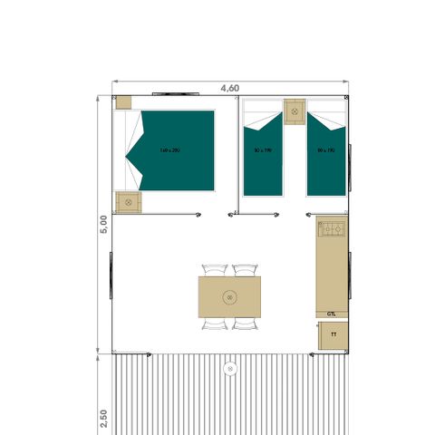 LODGE 4 Personen - Mini WOOD 21m² 2 Schlafzimmer ohne / überdachte Terrasse