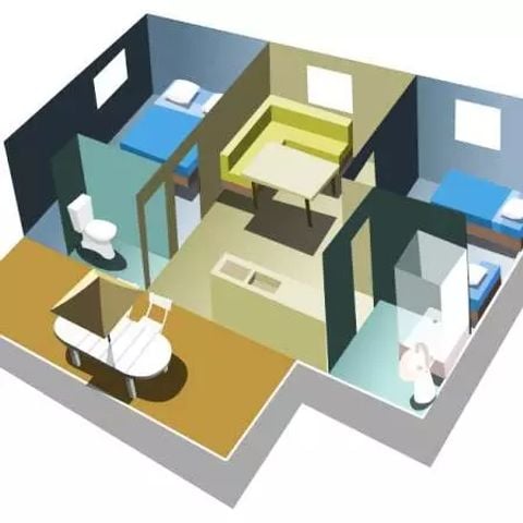 MOBILHOME 6 personnes - 2 chambres avec vue riviere Dimanche/Dimanche (29 m²) - n°64 à 72 6 personnes