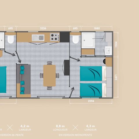 MOBILHEIM 4 Personen - Cottage Luxe 2 Zimmer 2 Bad