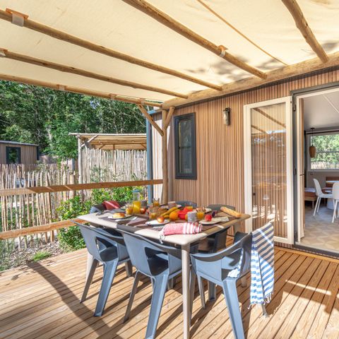 Stacaravan 6 personen - Tuin 3 slaapkamers-bad-TV-LV-Wasserij-overdekt terras-33m² | PREMIUM