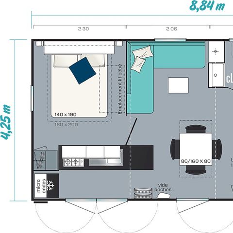 Mobilheim 6 Personen - Mobilheim | Comfort XL | 3 Zi. | 6 Pers. | Erhöhte Terrasse | Klimaanlage | TV