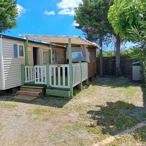 MOBILHEIM 4 Personen - 004 (2 Zimmer, 1 Duschraum) - Klimaanlage, Fernseher, Geschirrspülmaschine, Waschmaschine - Terrasse