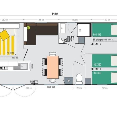 MOBILHOME 6 personnes - Cottage Privilège 4 Pièces 6 personnes Climatisé + TV