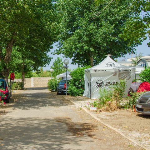 PARZELLE - Pauschale Stellplatz Confort (Zelt, Wohnwagen oder Wohnmobil /1 Auto / Strom 16A) Wasser und Abwasser