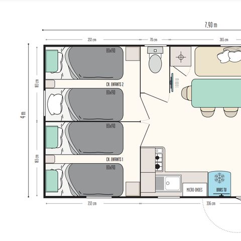 MOBILE HOME 6 people - Privilège 28m² - 3 bedrooms - Air conditioning + TV + Dishwasher