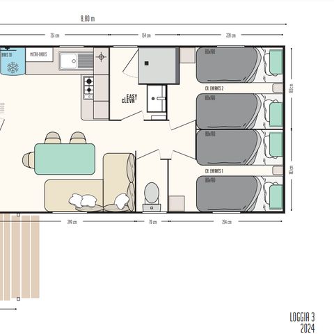 STACARAVAN 6 personen - Privilège 27m² - 3 kamers - Airconditioning + TV + Afwasmachine