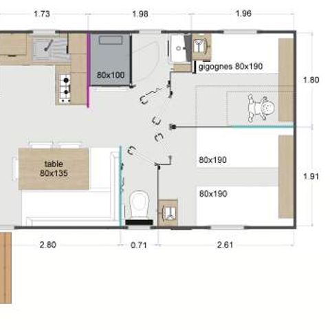 CASA MOBILE 6 persone - Casa mobile Lodge 83 Confort più 3 camere da letto - 28 m² + terrazza integrata di 8 m