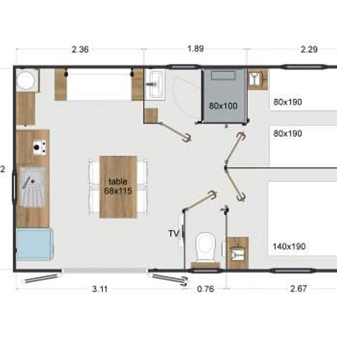 MOBILHOME 4 personnes - Mobil home Cabane Surfer 2 chambres - 25 m² + terrasse semi couverte