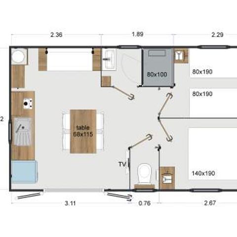 MOBILHOME 4 personas - Mobil home Cabane Surfer 2 habitaciones - 25 m² + terraza semicubierta