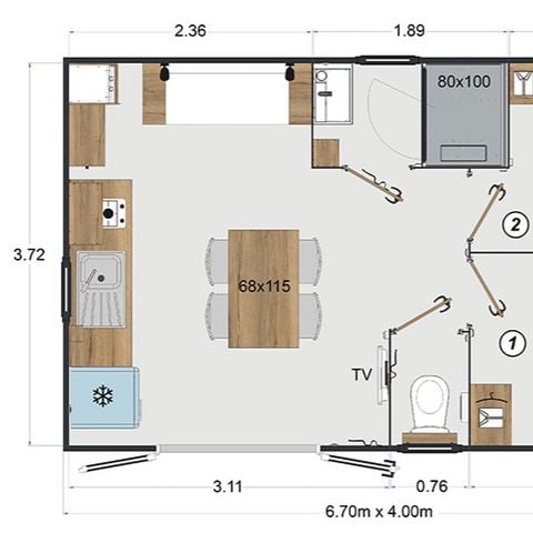 Stacaravan 4 personen - Stacaravan CABANE 2 kamers 24m² - Stacaravan