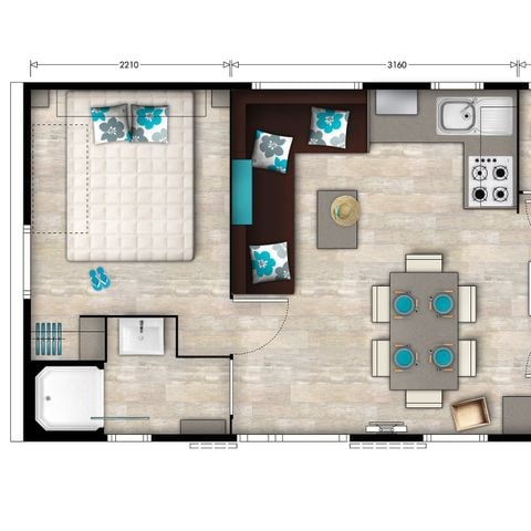 Mobilheim 6 Personen - Mobilheim | Premium | 3 Schlafz. | 6 Pers. | Erhöhte Terrasse | Klimaanlage | TV