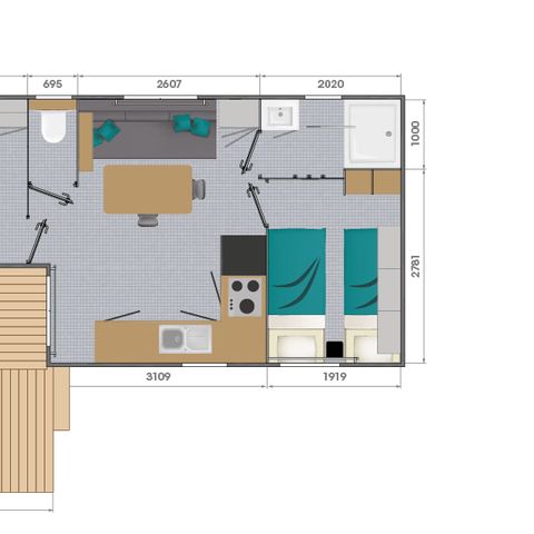 Stacaravan 4 personen - MOBIL-HOME SAVANAH 30M² met half overdekt terras