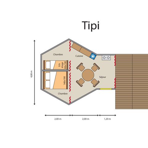 HÉBERGEMENT INSOLITE 4 personnes - TIPI 2 chambres sans sanitaire