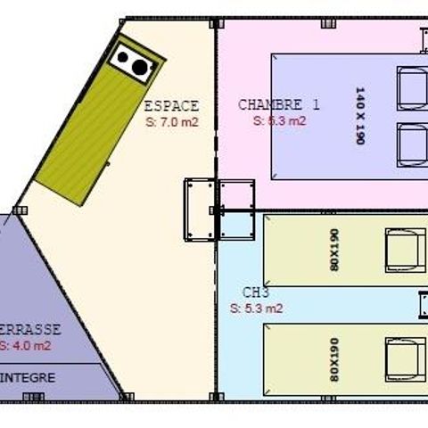 BUNGALOW TOILÉ 4 personnes - 2 chambres - sans sanitaires