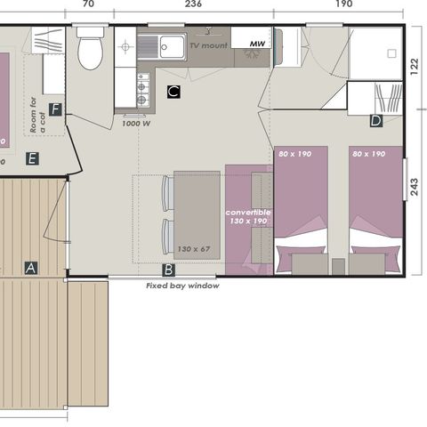 MOBILHOME 6 personnes - Comfort | 2 Ch. | 4/6 Pers. | Terrasse simple | Clim. | TV