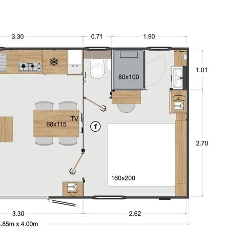 Mobilheim 4 Personen - Renosu 4pers 2 Schlafzimmer - 2 Badezimmer, 32m²