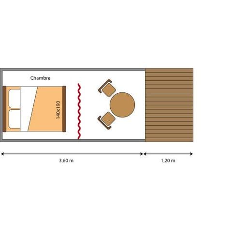 TENTE TOILE ET BOIS 2 personnes - Mini canadienne sur pilotis STANDARD 8 m² - électricité 10A - 1 chambre + Terrasse - sans sanitaires