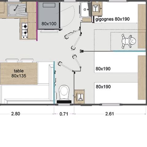 MOBILHEIM 6 Personen - COTTAGE PREMIUM 3PS