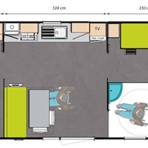 MOBILHOME 4 personnes - 2 chambres avec accès pour personnes à mobilité réduite